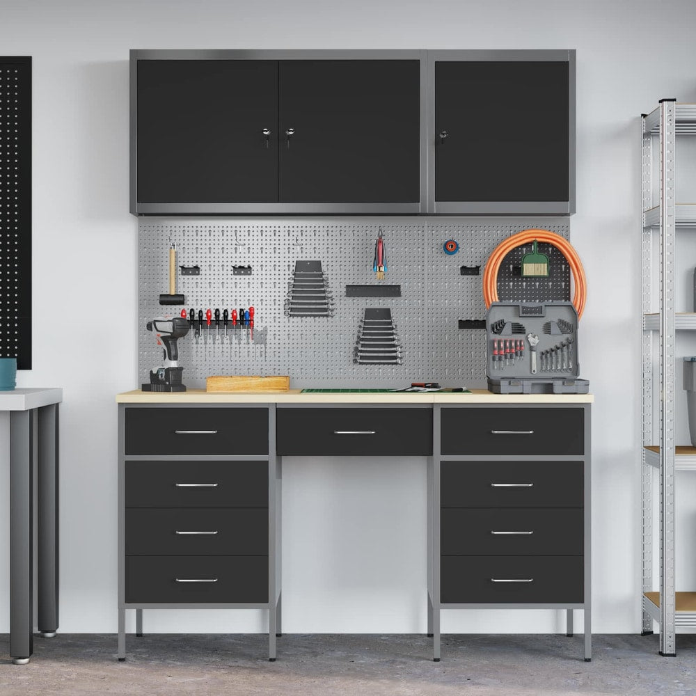 vidaXL Work Cabinet 8 pcs Black and Grey Engineered Wood and Steel 4