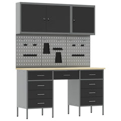 vidaXL Work Cabinet 8 pcs Black and Grey Engineered Wood and Steel 2