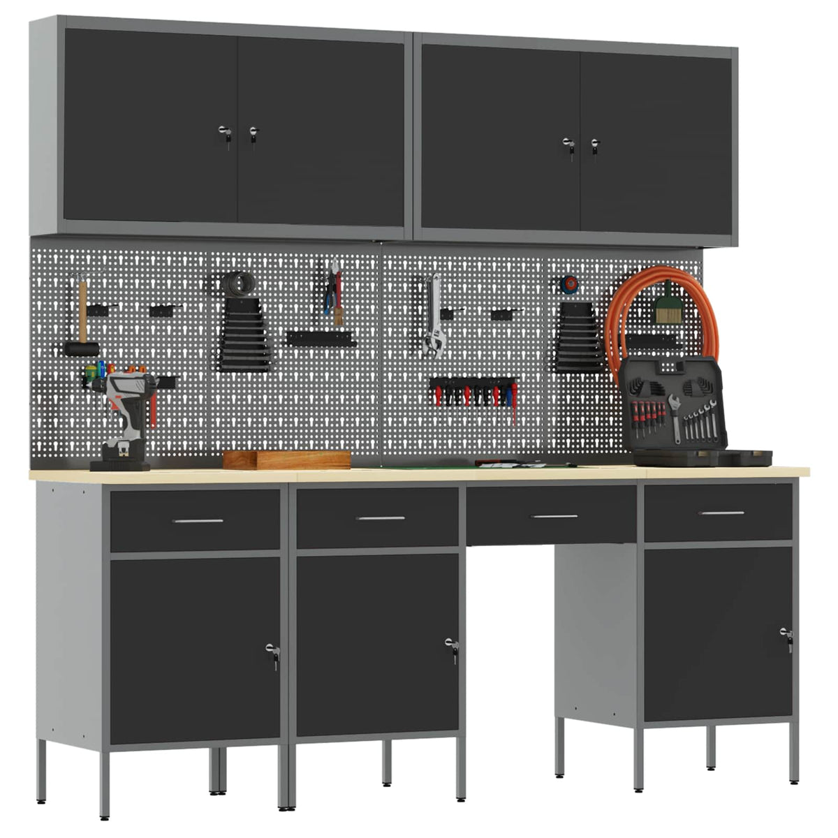 vidaXL Work Cabinet with Drawer 10 pcs Black Engineered Wood and Steel 3