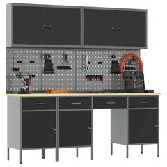 vidaXL Work Cabinet with Drawer 10 pcs Black Engineered Wood and Steel 3