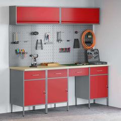 Work Cabinet Set 8 pcs Steel and Engineered Wood Red 200 cm workbench (4 drawers &3 doors)