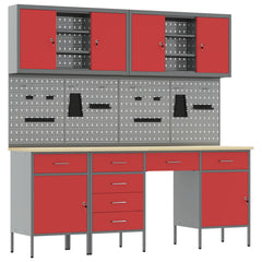 vidaXL Work Cabinet with Drawer 10 pcs Red Engineered Wood and Steel 2