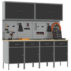 vidaXL Work Cabinet 10 pcs Black and Grey Engineered Wood and Steel 3