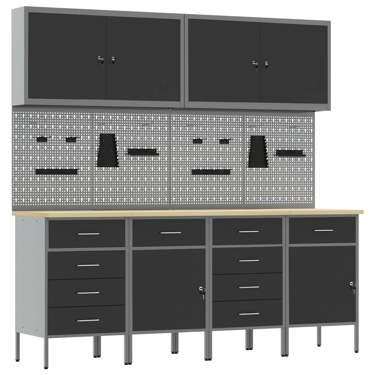 vidaXL Work Cabinet with Drawer 10 pcs Black Engineered Wood and Steel 2