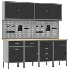vidaXL Work Cabinet with Drawer 10 pcs Black Engineered Wood and Steel 2