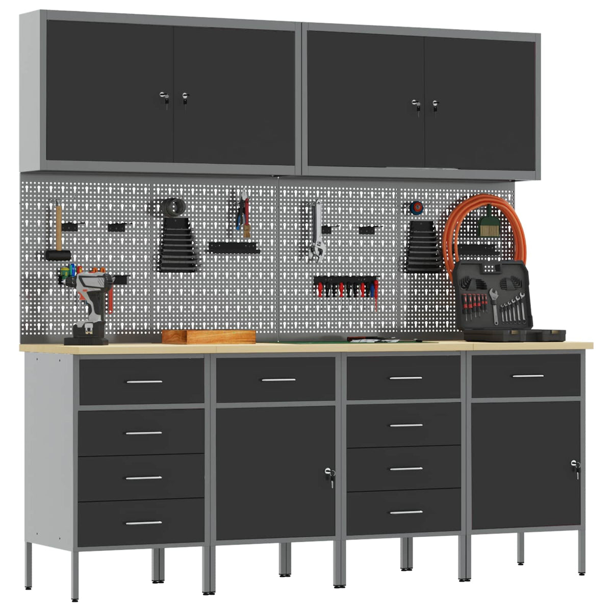 vidaXL Work Cabinet with Drawer 10 pcs Black Engineered Wood and Steel 3