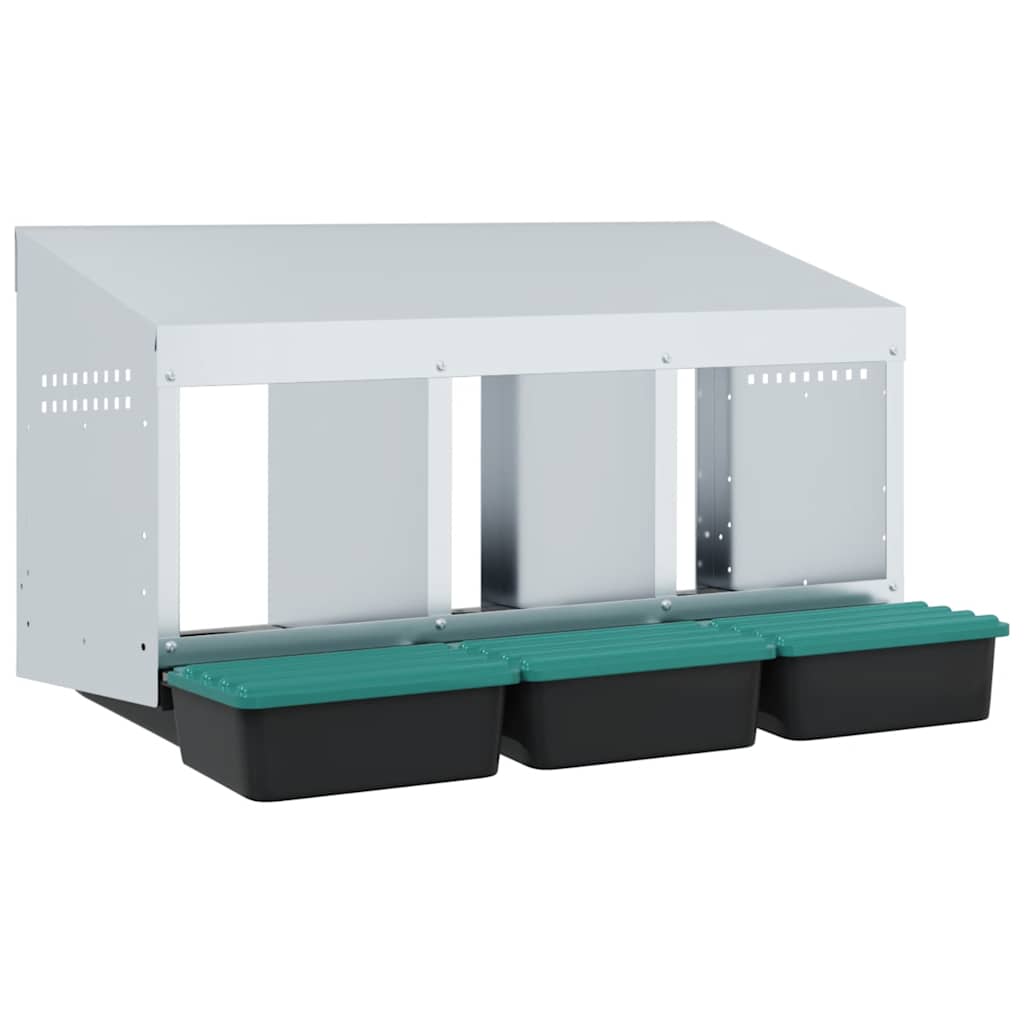 vidaXL Chicken Nesting Box 3 Compartments Wall-Mounted Galvanised Steel 2