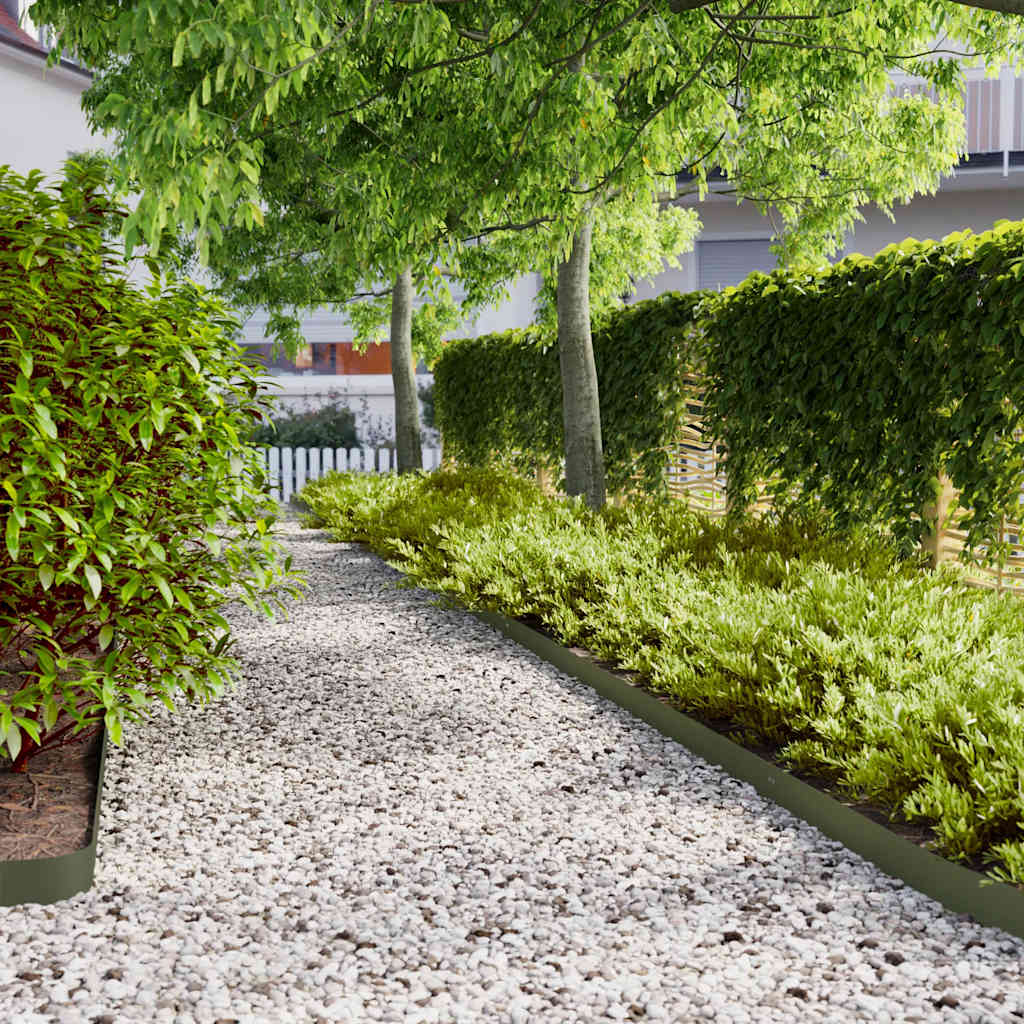Lawn Edgings Cold-rolled Steel 50 pcs Olive green 10 x 103 cm