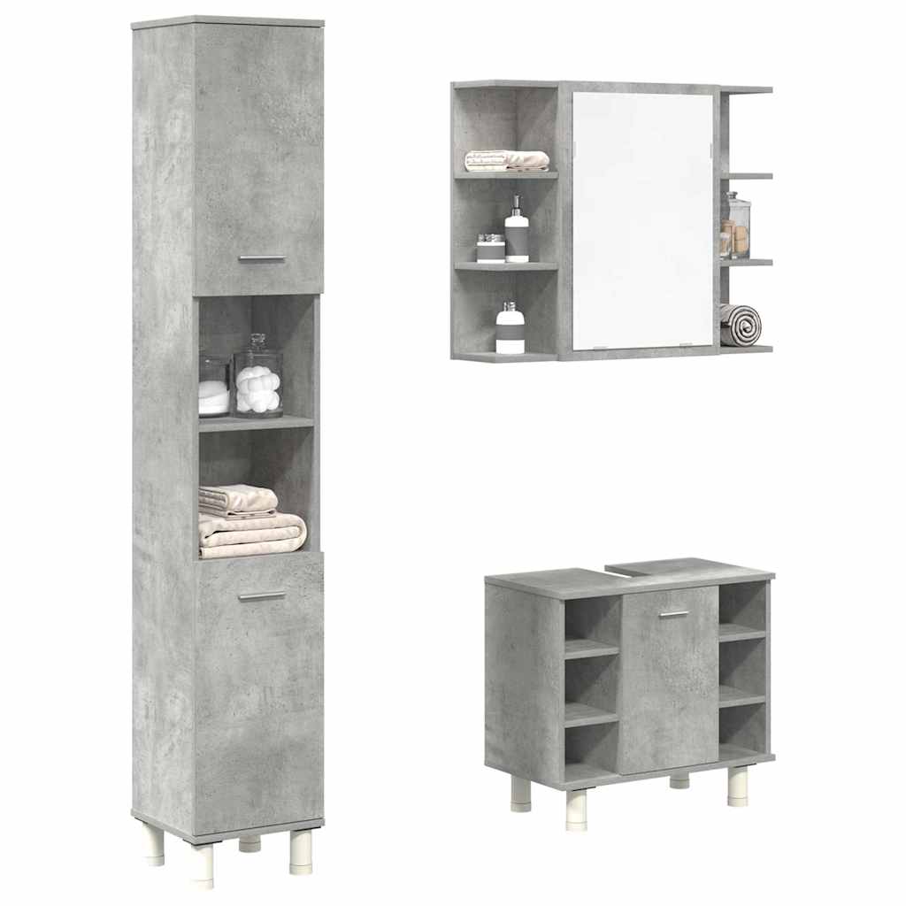 3 Piece Bathroom Furniture Set Engineered Wood Concrete grey