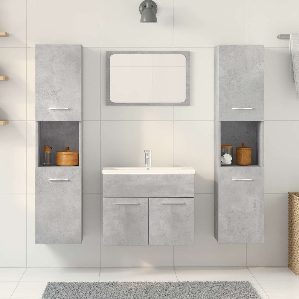 4 Piece Bathroom Furniture Set Concrete Grey Engineered Wood 4