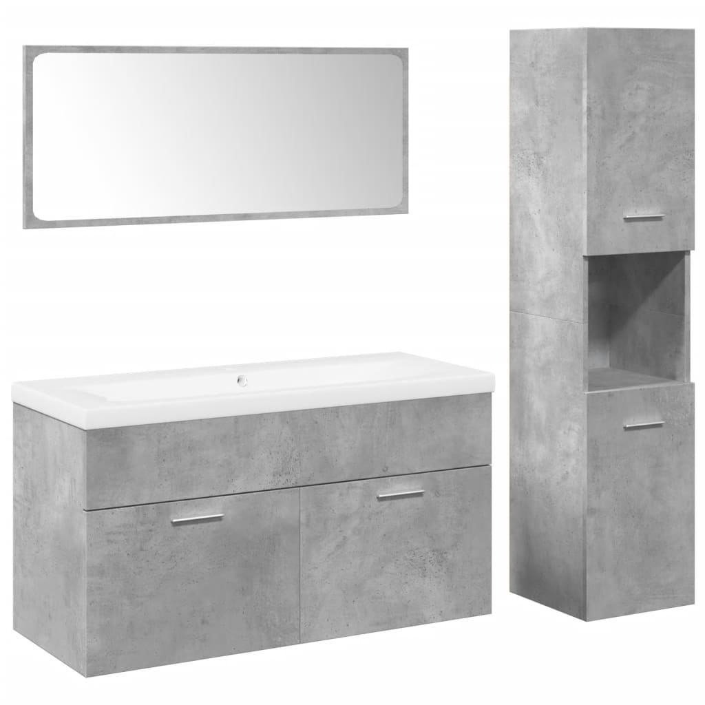 vidaXL 4 Piece Bathroom Furniture Set Concrete Grey Engineered Wood 2