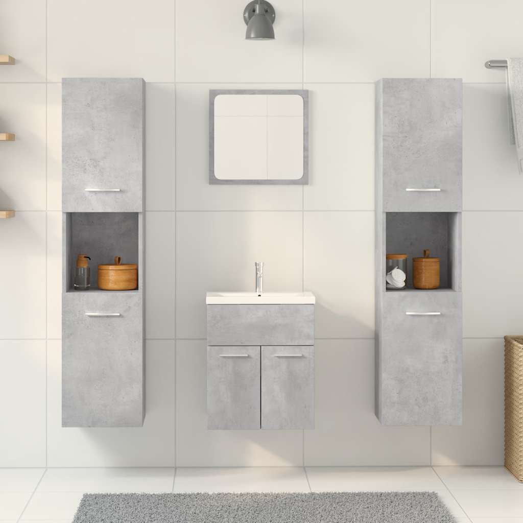 5 Piece Bathroom Furniture Set Engineered Wood 41 x 38.5 x 46 cm + 30 x 30 x 130 cm Concrete grey