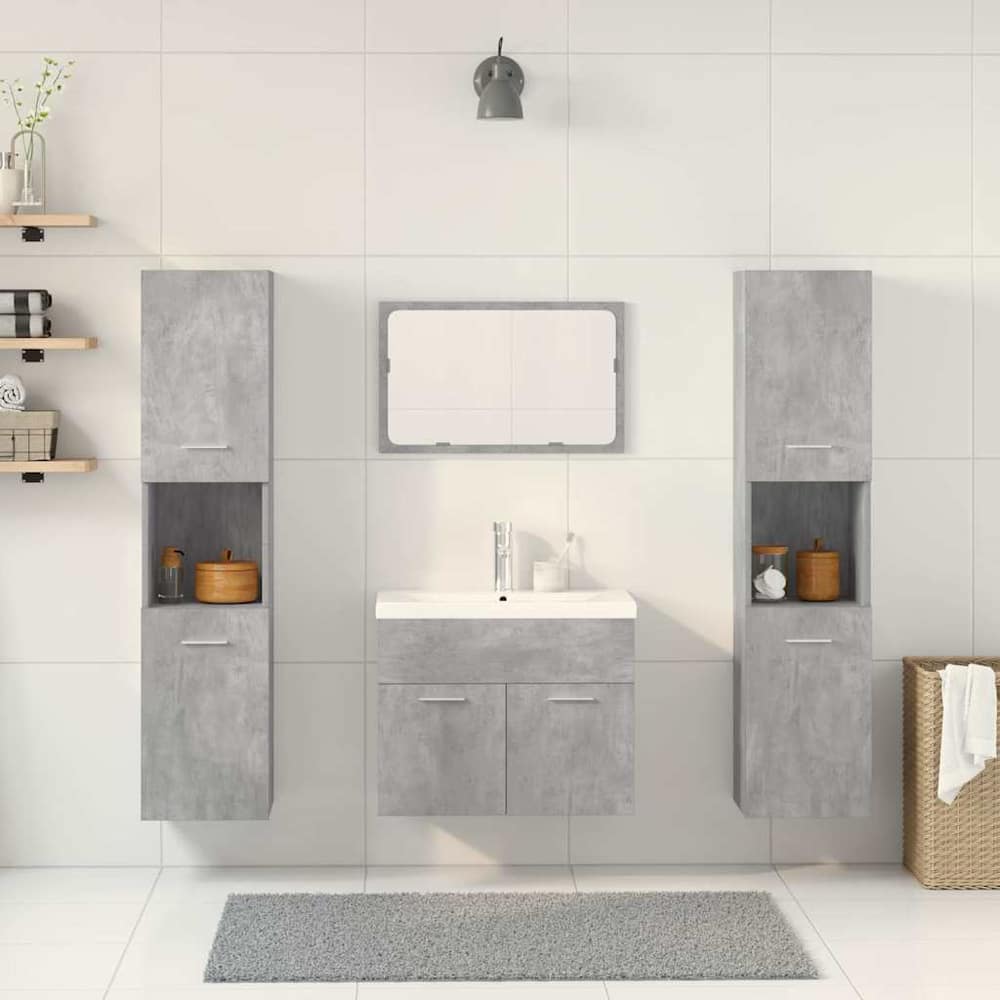 5 Piece Bathroom Furniture Set Engineered Wood Concrete Grey 60 cm