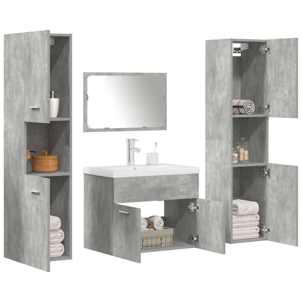 5 Piece Bathroom Furniture Set Engineered Wood Concrete Grey 60 cm