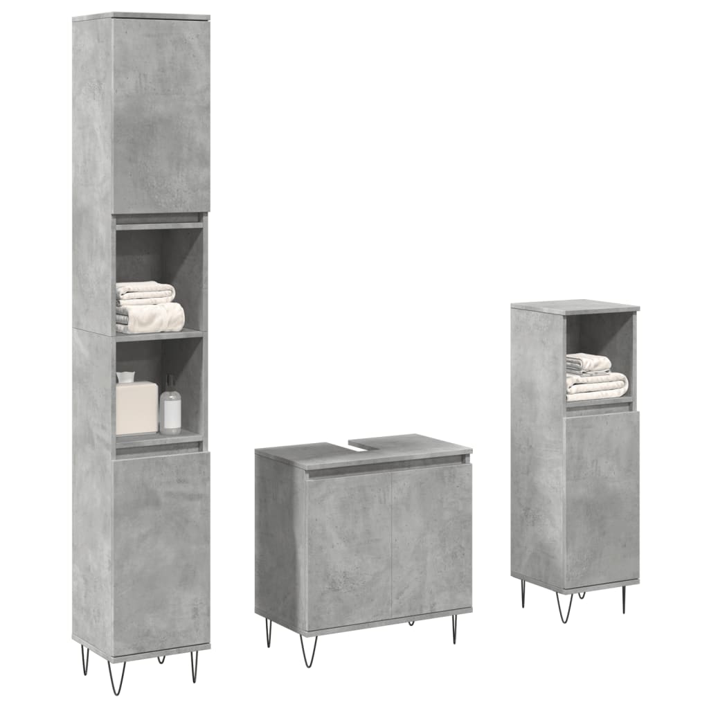 3 Piece Bathroom Furniture Set Engineered Wood Concrete grey