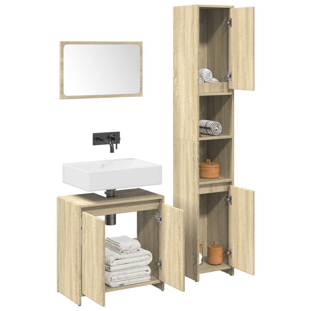 3 Piece Bathroom Furniture Set Sonoma Oak Engineered Wood Concrete grey