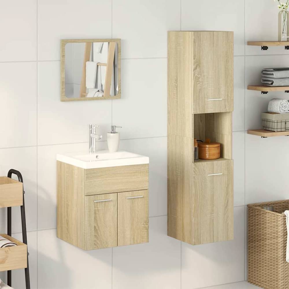 vidaXL 4 Piece Bathroom Furniture Set Sonoma Oak Engineered Wood 3