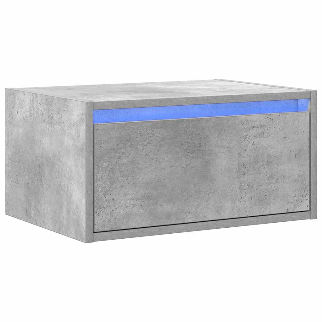 vidaXL Wall-mounted Bedside Cabinet with LED Lights Concrete Grey 3