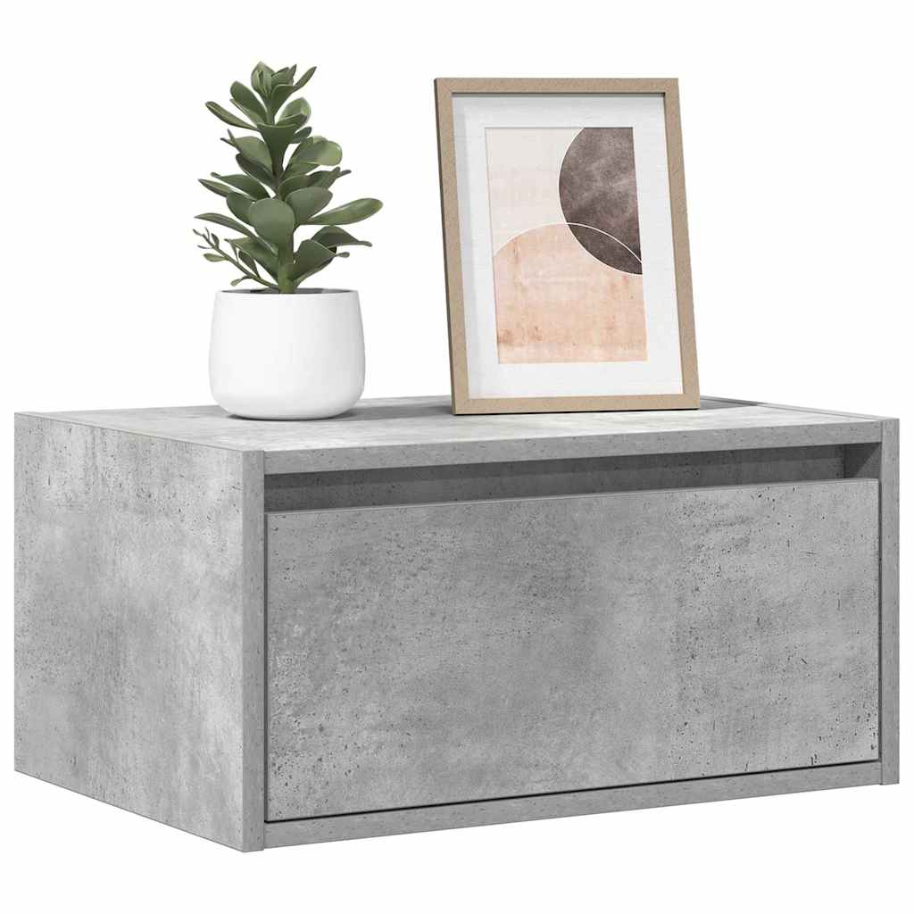 vidaXL Wall-mounted Bedside Cabinet with LED Lights Concrete Grey 1