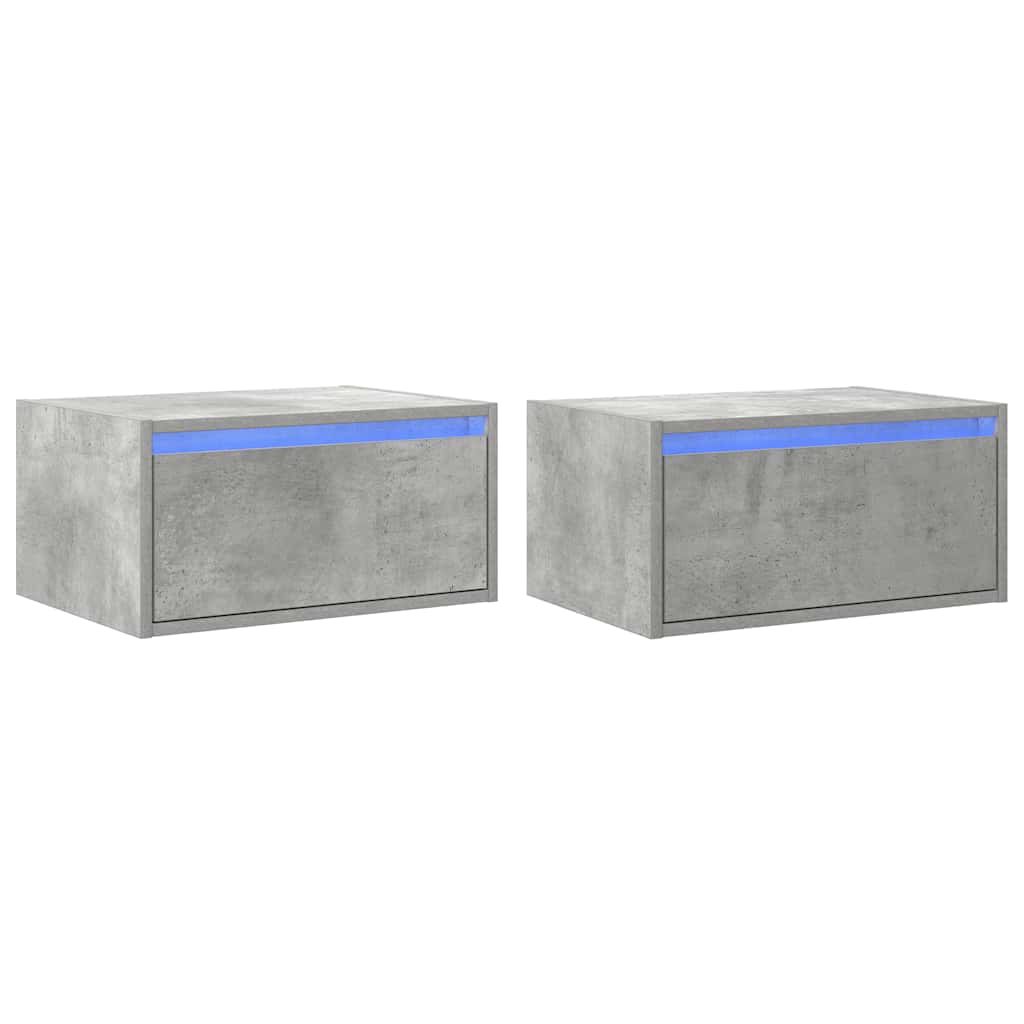 Wall-mounted Bedside Cabinets with LED Lights 2 pcs Concrete grey