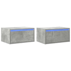 Wall-mounted Bedside Cabinets with LED Lights 2 pcs Concrete grey