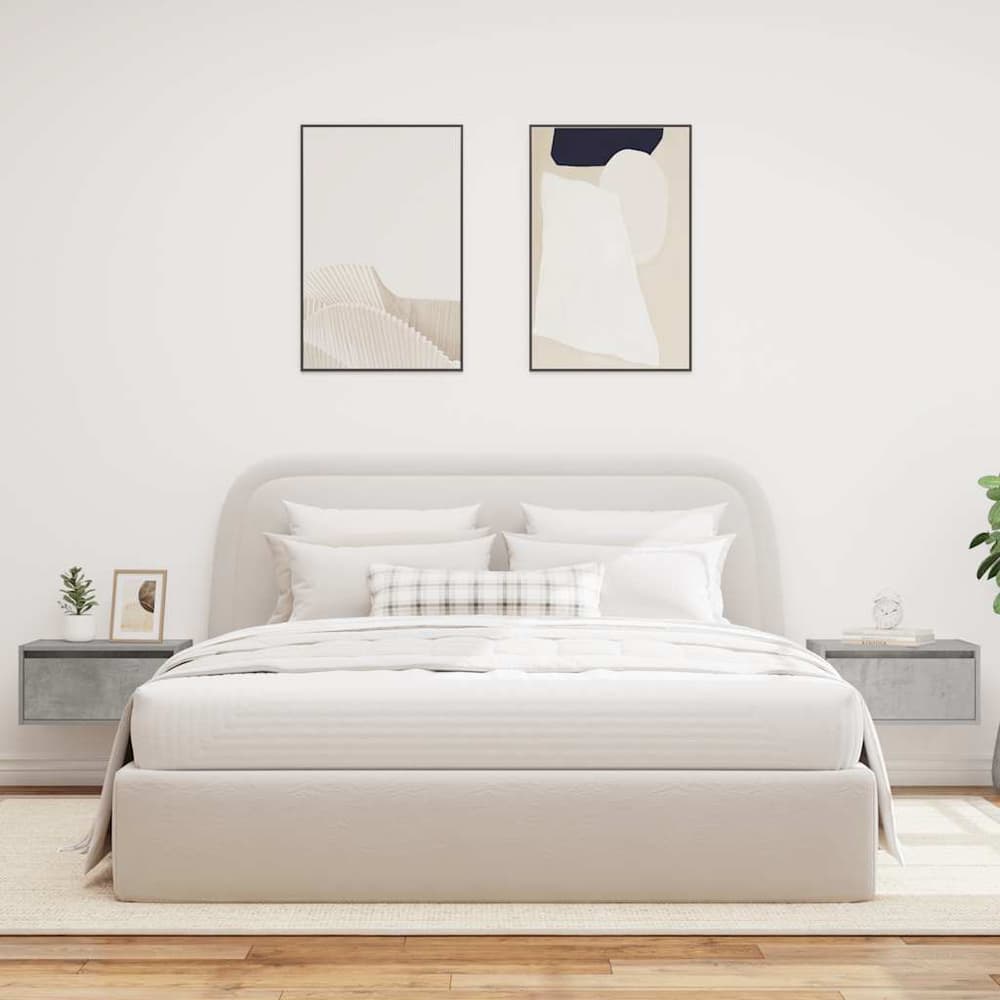 Wall-mounted Bedside Cabinets with LED Lights 2 pcs Concrete grey