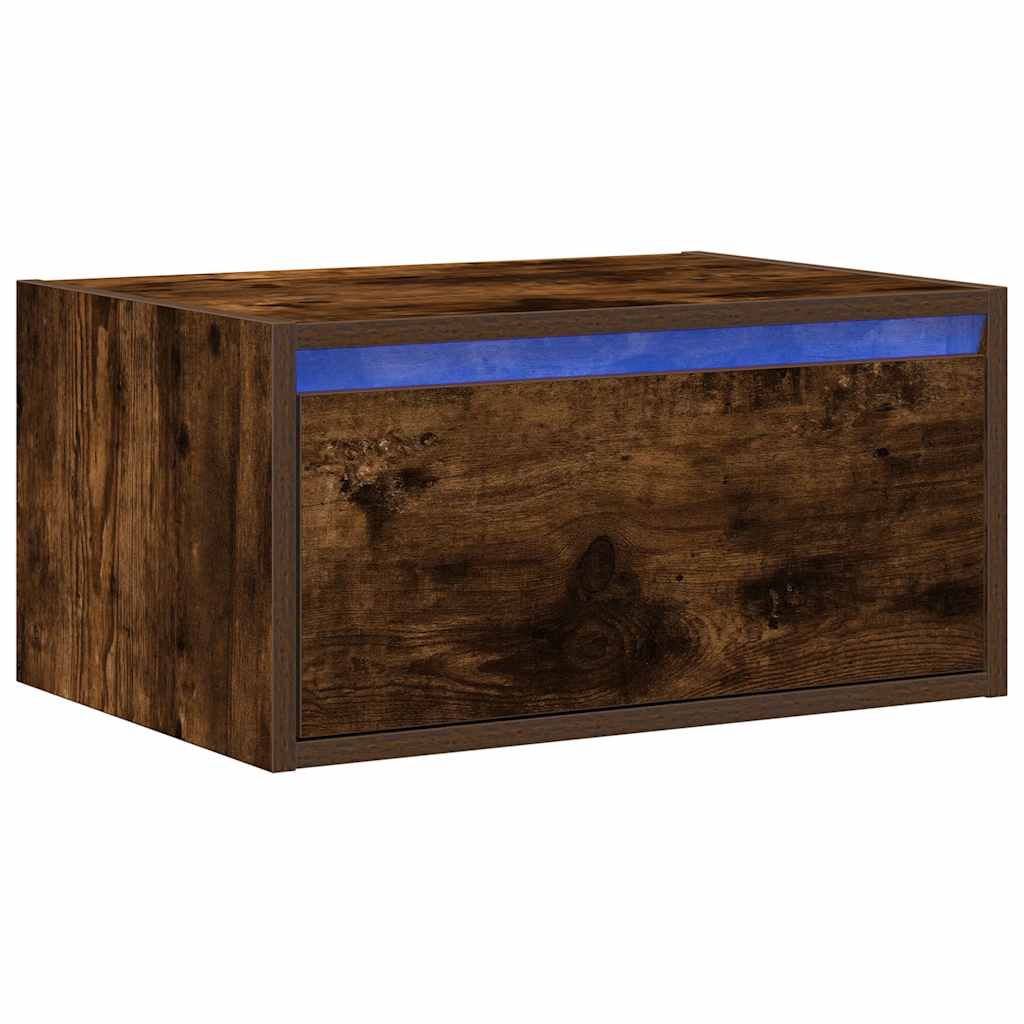vidaXL Wall-mounted Bedside Cabinet with LED Lights Smoked Oak 3
