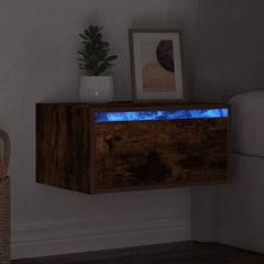 vidaXL Wall-mounted Bedside Cabinet with LED Lights Smoked Oak 5