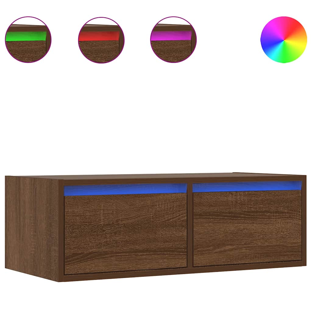 vidaXL TV Cabinet with LED Lights Brown Oak 75x35.5x25 cm 2