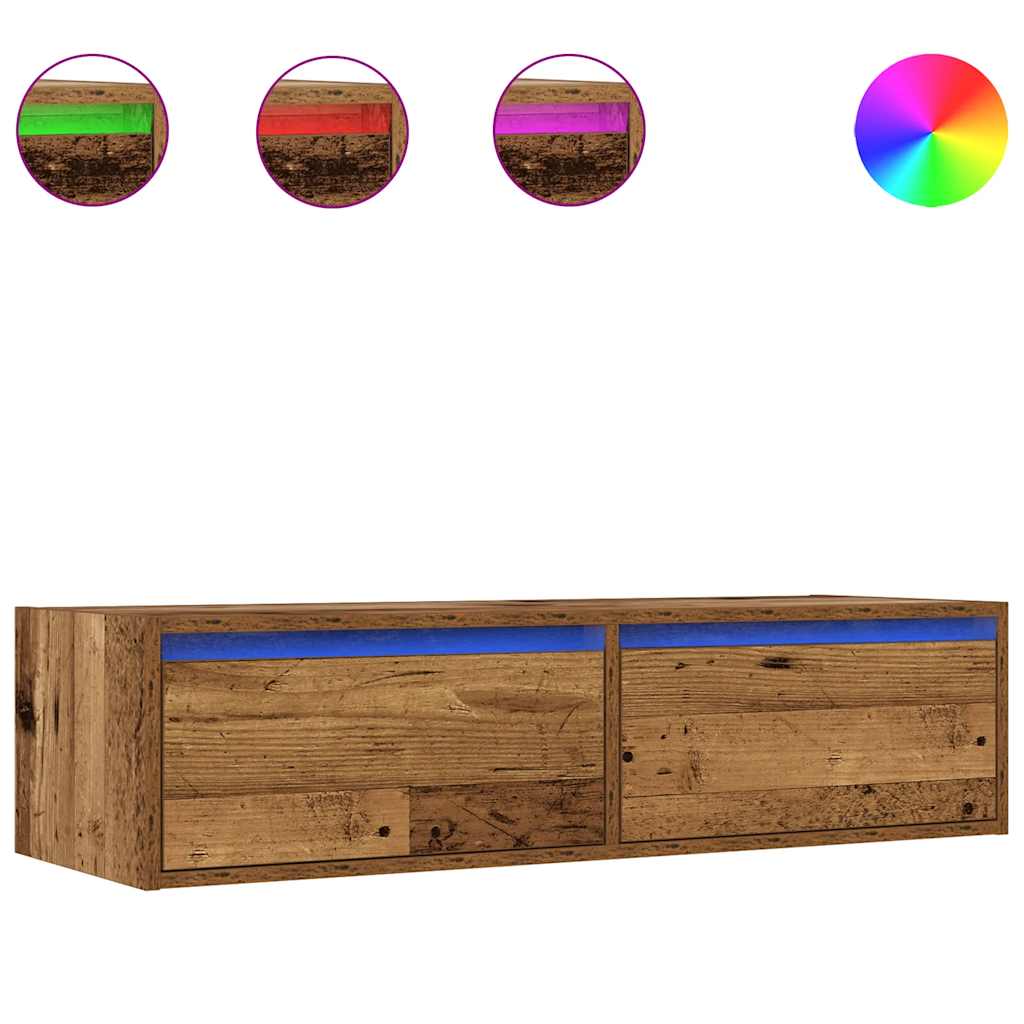 TV Cabinet with LED Lights 100X35,5x25 cm 1 Width 100 cm Old wood