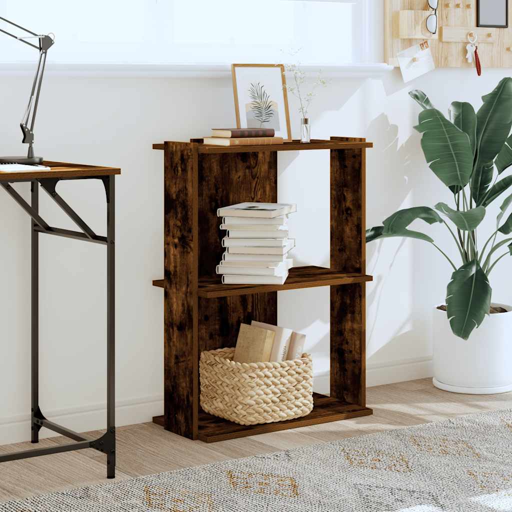 vidaXL Bookcase 3-Tier Smoked Oak 60x30x80 cm Engineered Wood 3