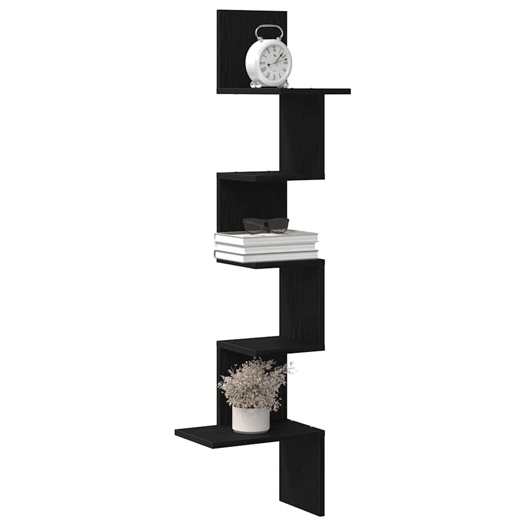 vidaXL Wall Corner Shelf Black 32x32x127,5 cm Engineered Wood 1