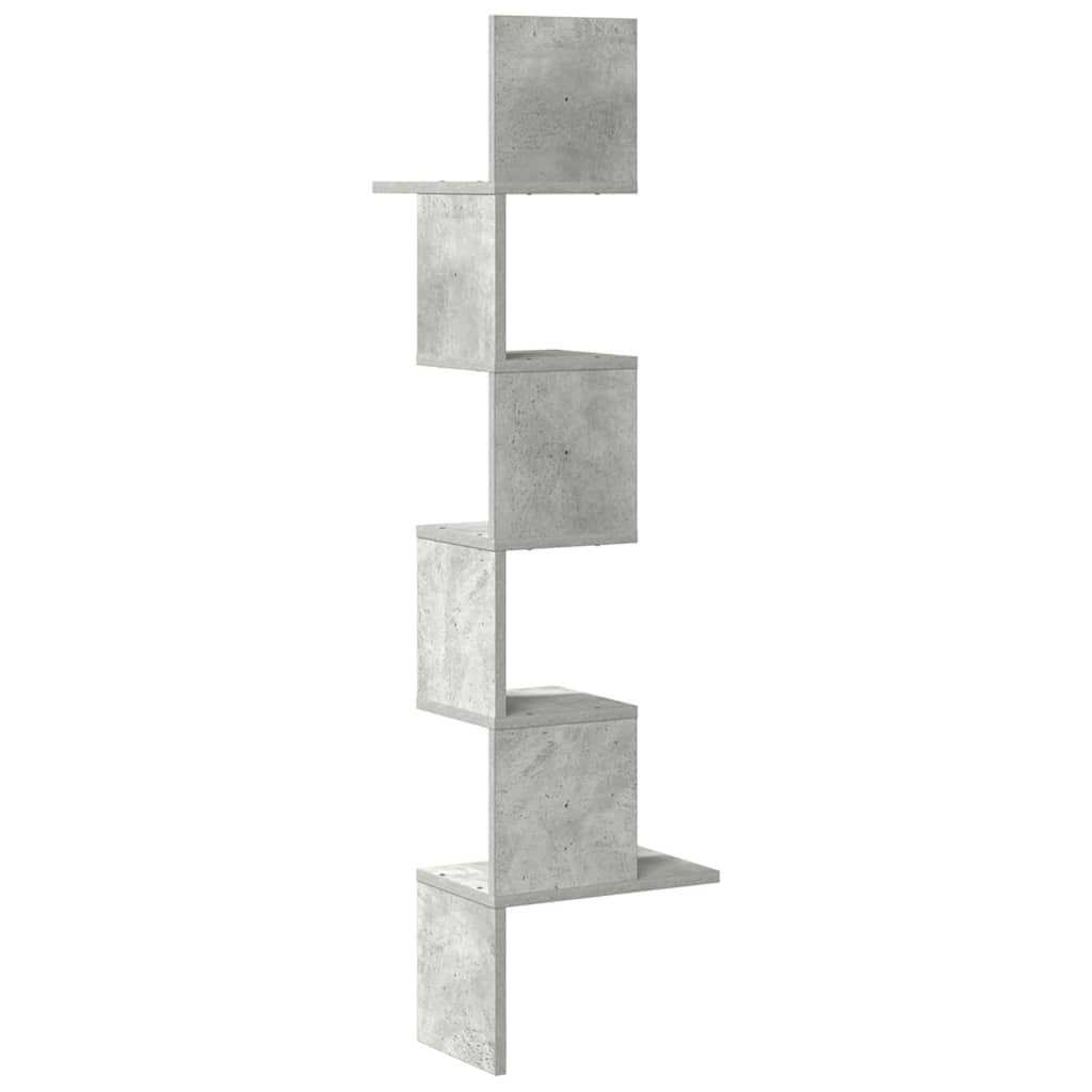 vidaXL Wall Corner Shelf Concrete Grey 32x32x127,5 cm Engineered Wood 5