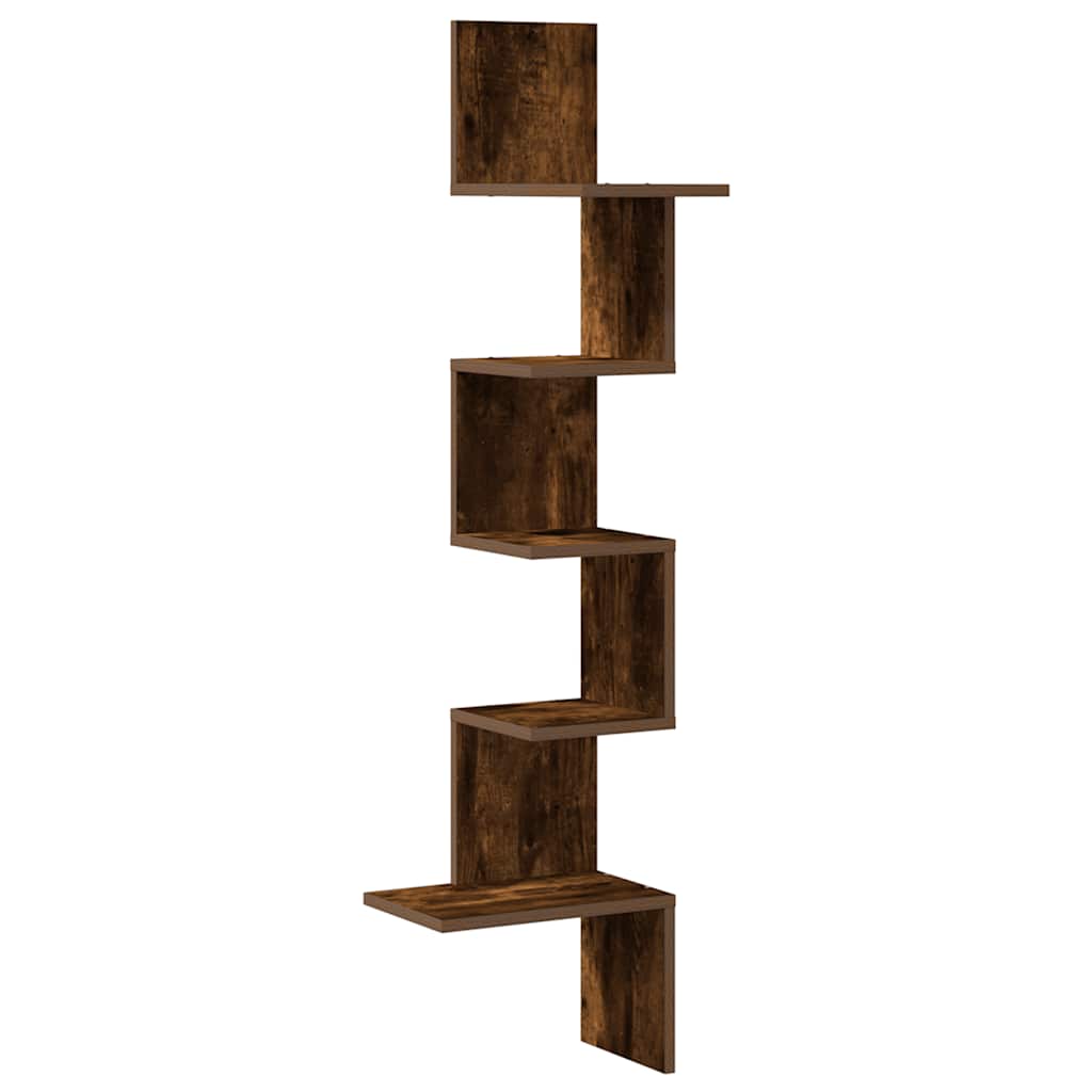 vidaXL Wall Corner Shelf Smoked Oak 32x32x127,5 cm Engineered Wood 2