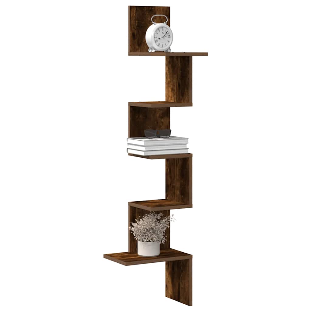 vidaXL Wall Corner Shelf Smoked Oak 32x32x127,5 cm Engineered Wood 1