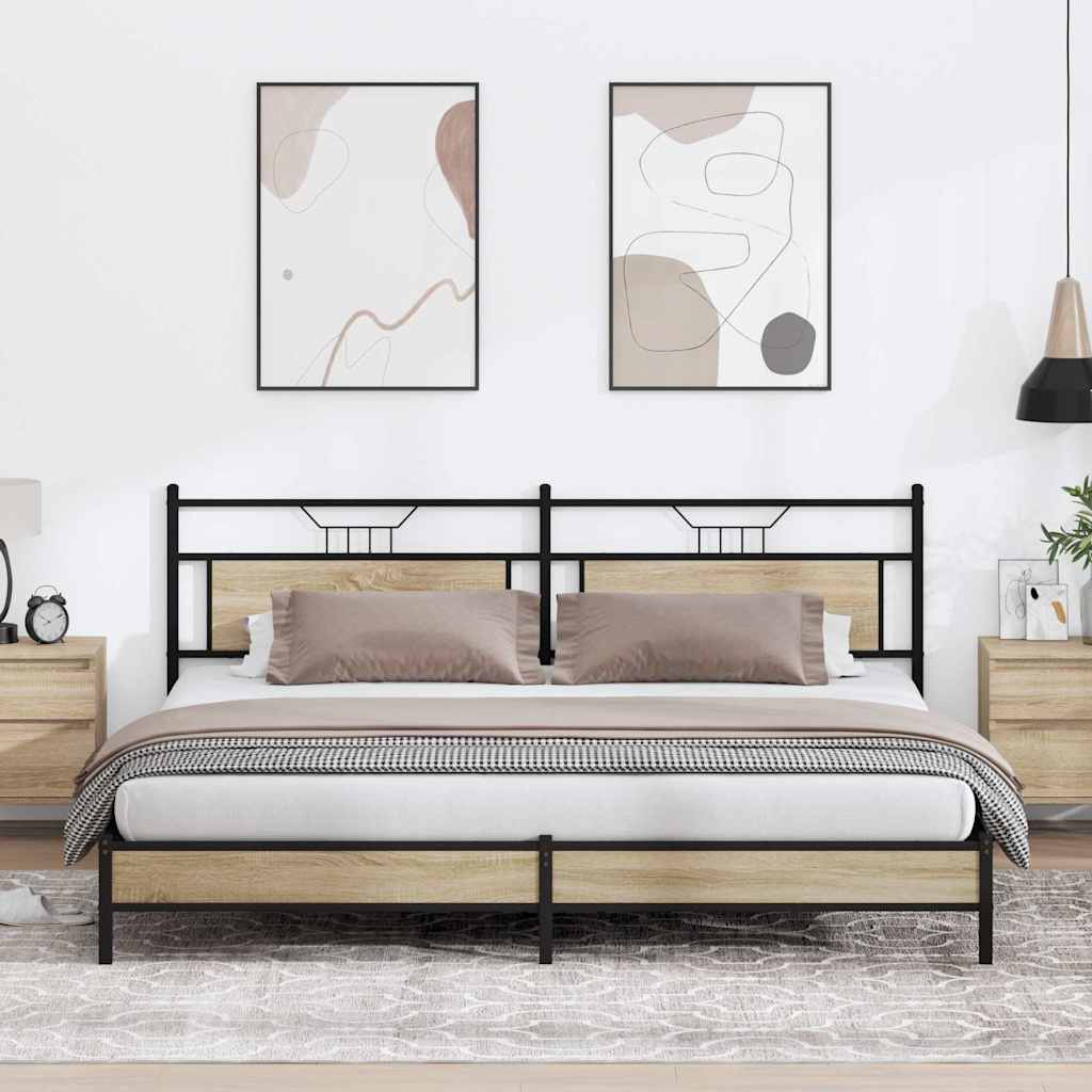 vidaXL Bed Frame without Mattress Engineered Wood Sonoma Oak with Headboard & Low Footboard