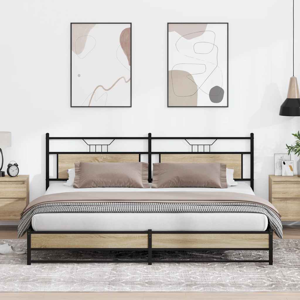 vidaXL Bed Frame without Mattress Engineered Wood Sonoma Oak with Headboard & Dual Low Footboard