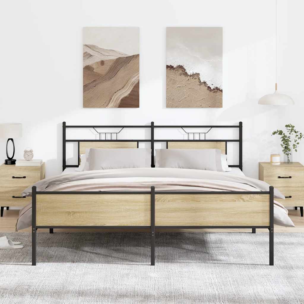 vidaXL Bed Frame without Mattress Engineered Wood Sonoma Oak with Headboard & High Footboard