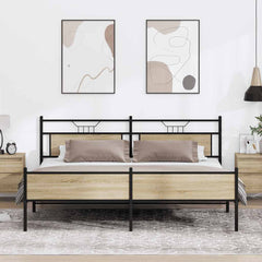 vidaXL Bed Frame without Mattress Engineered Wood Sonoma Oak with Headboard & High Footboard