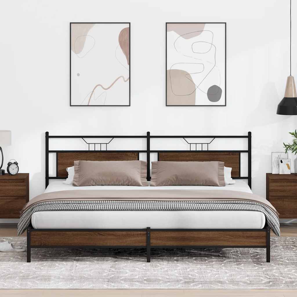 vidaXL Bed Frame without Mattress Engineered Wood Brown Oak with Headboard & Low Footboard