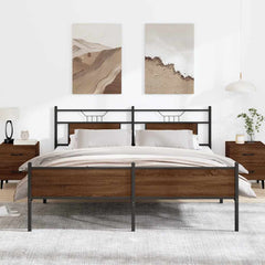 vidaXL Bed Frame without Mattress Engineered Wood Brown Oak with Headboard & High Footboard