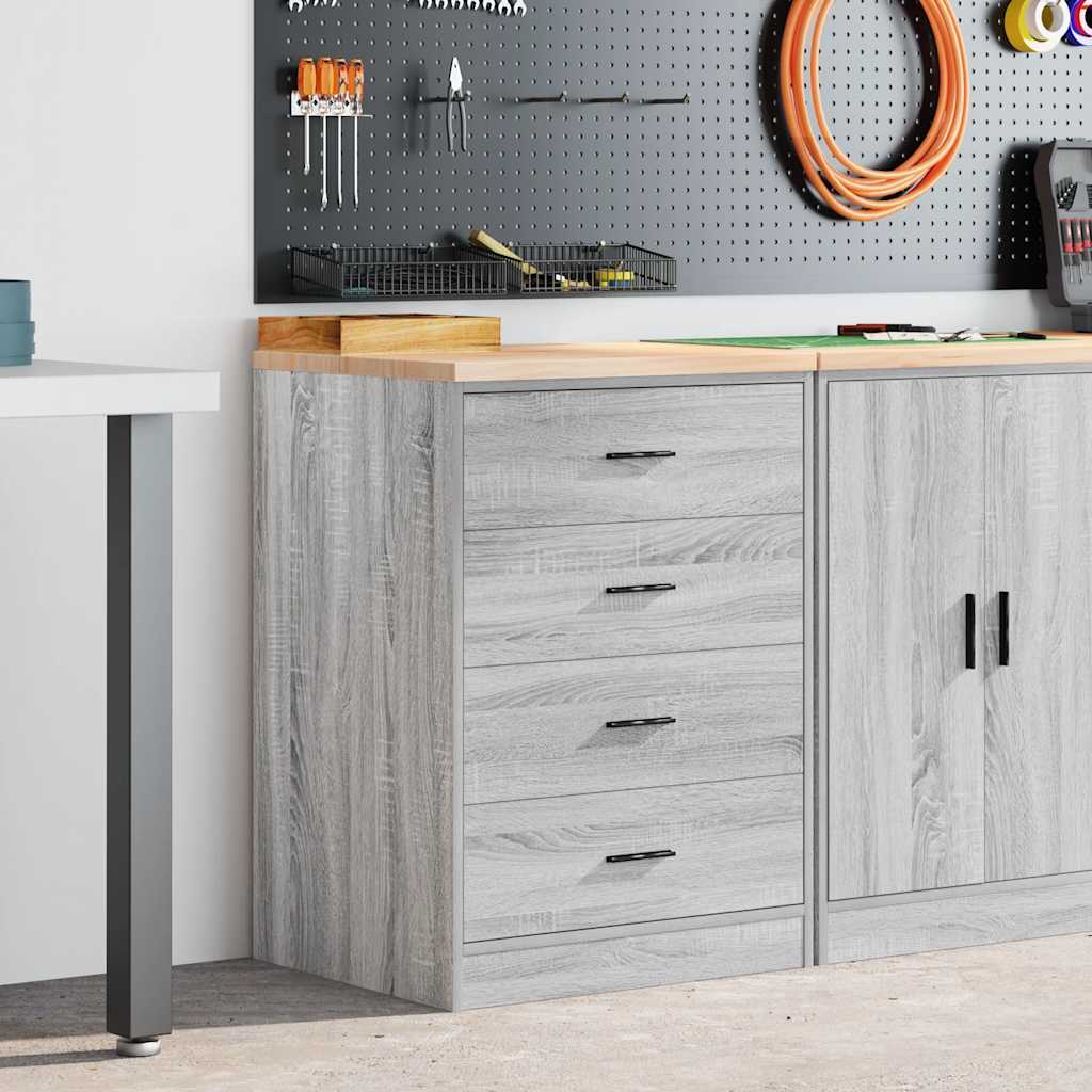 Garage Storage Cabinet Solid Wood Pine 60 x 51 x 85 cm 4 Drawers Grey sonoma