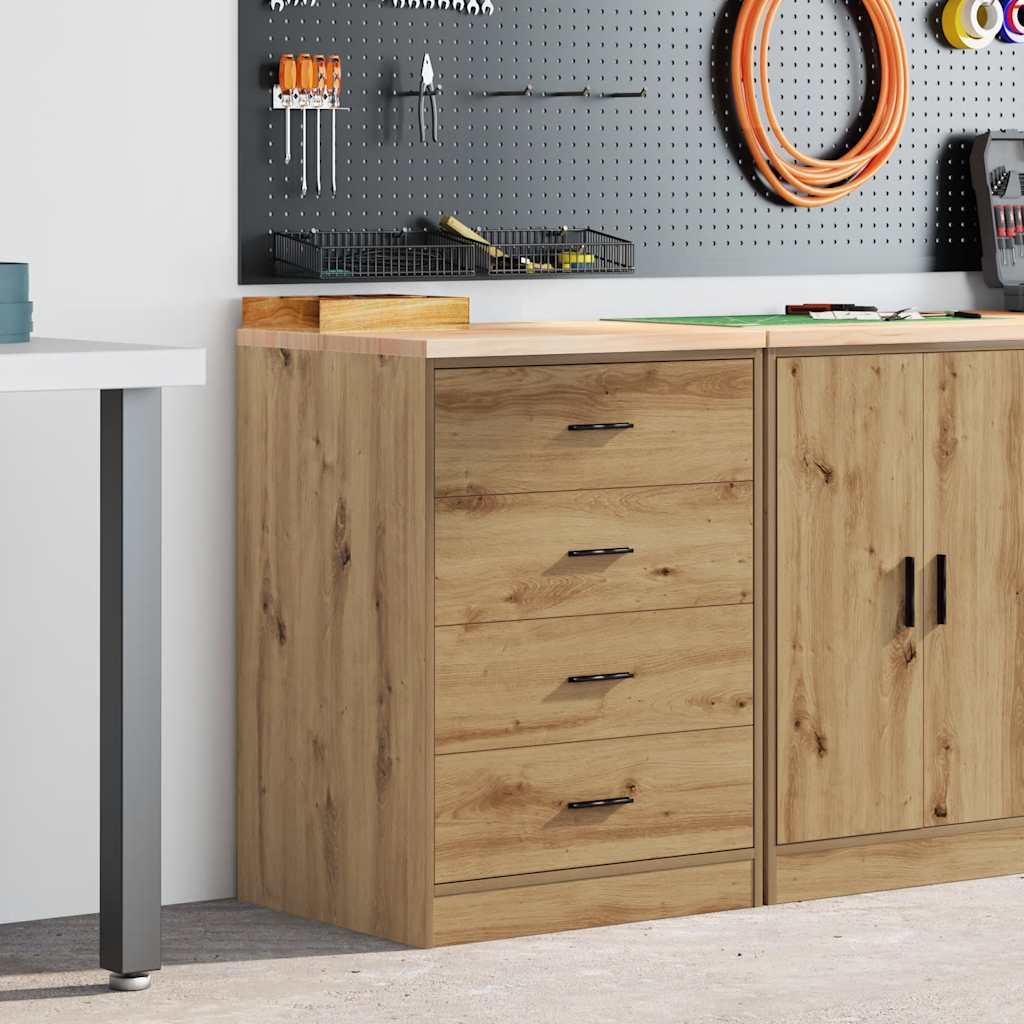 Garage Storage Cabinet Solid Wood Pine 60 x 51 x 85 cm 4 Drawers Artisan oak