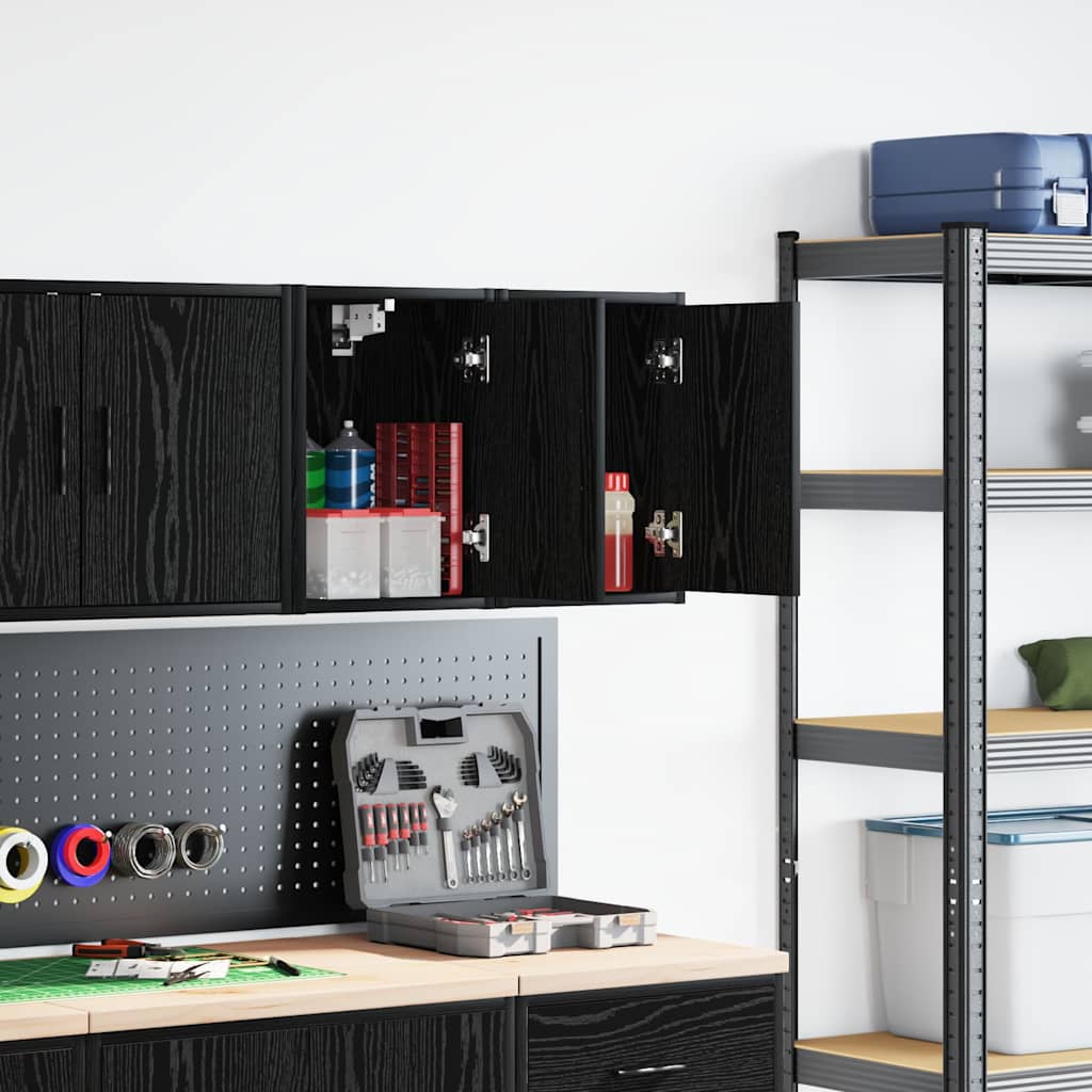 vidaXL Garage Wall Cabinets 2 pcs Black Engineered Wood 1