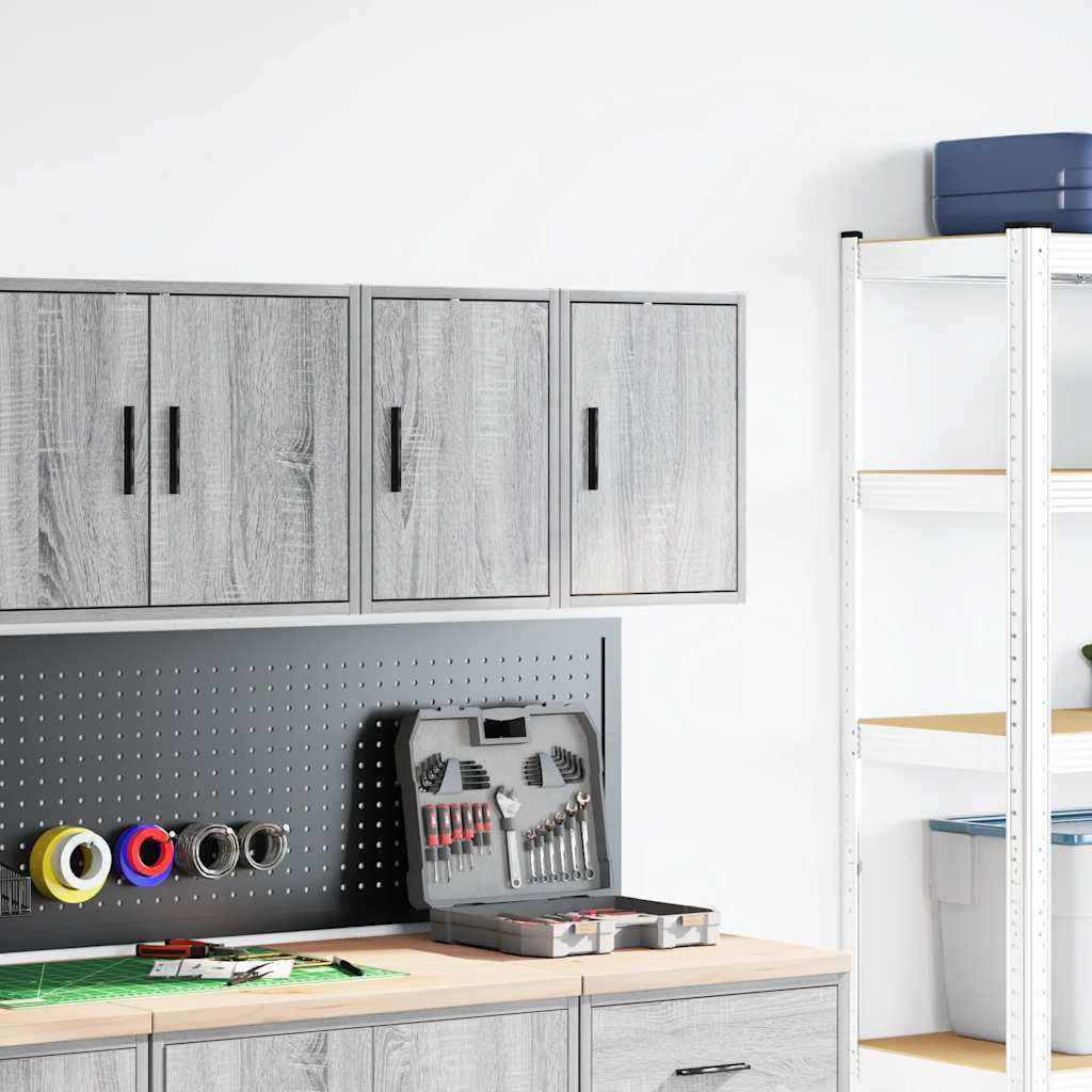 vidaXL Garage Wall Cabinets 2 pcs Grey Sonoma Engineered Wood 3