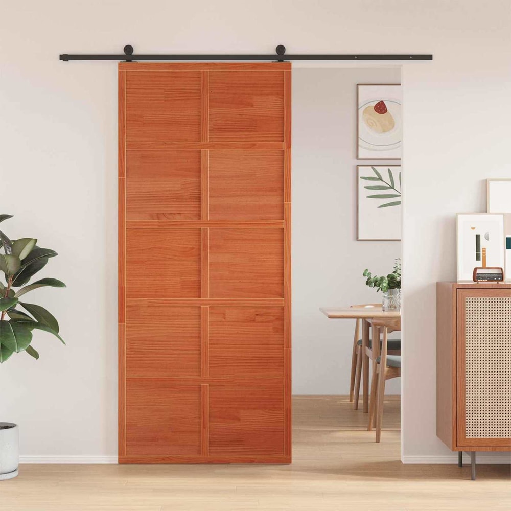 Barn Door Wax brown Solid Pine Wood 90 x 208 cm