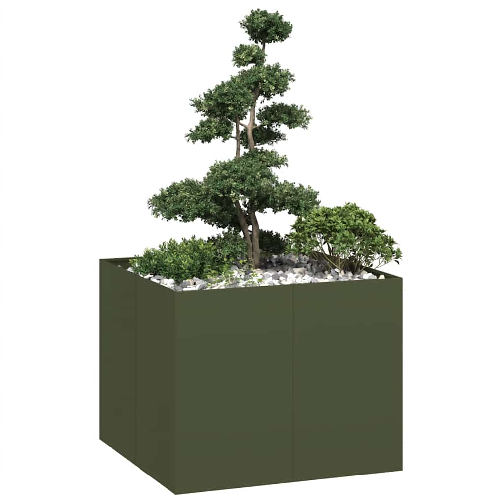 Planter 100x100x80 cm Steel Olive green