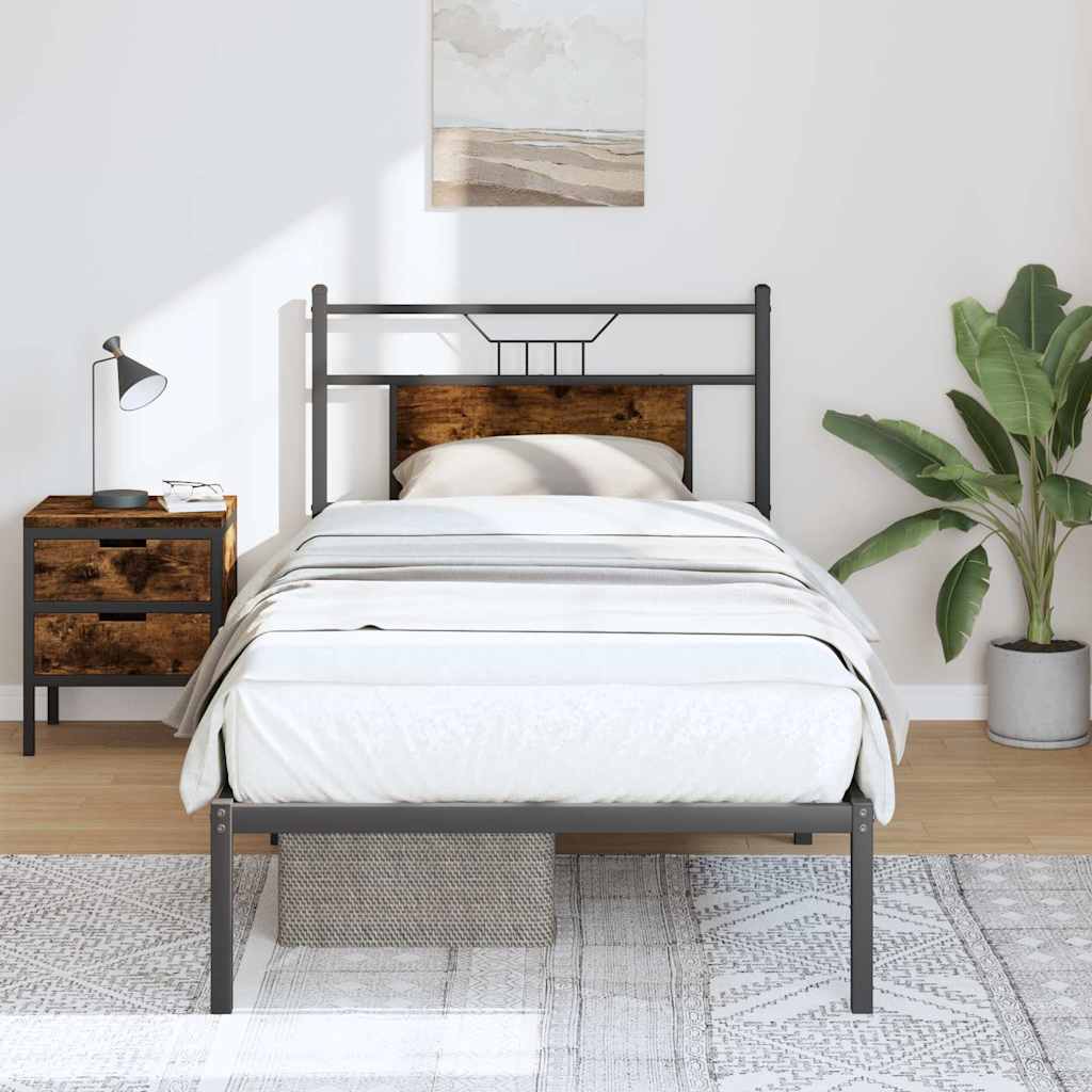 vidaXL Bed Frame without Mattress Engineered Wood Smoked Oak with Headboard