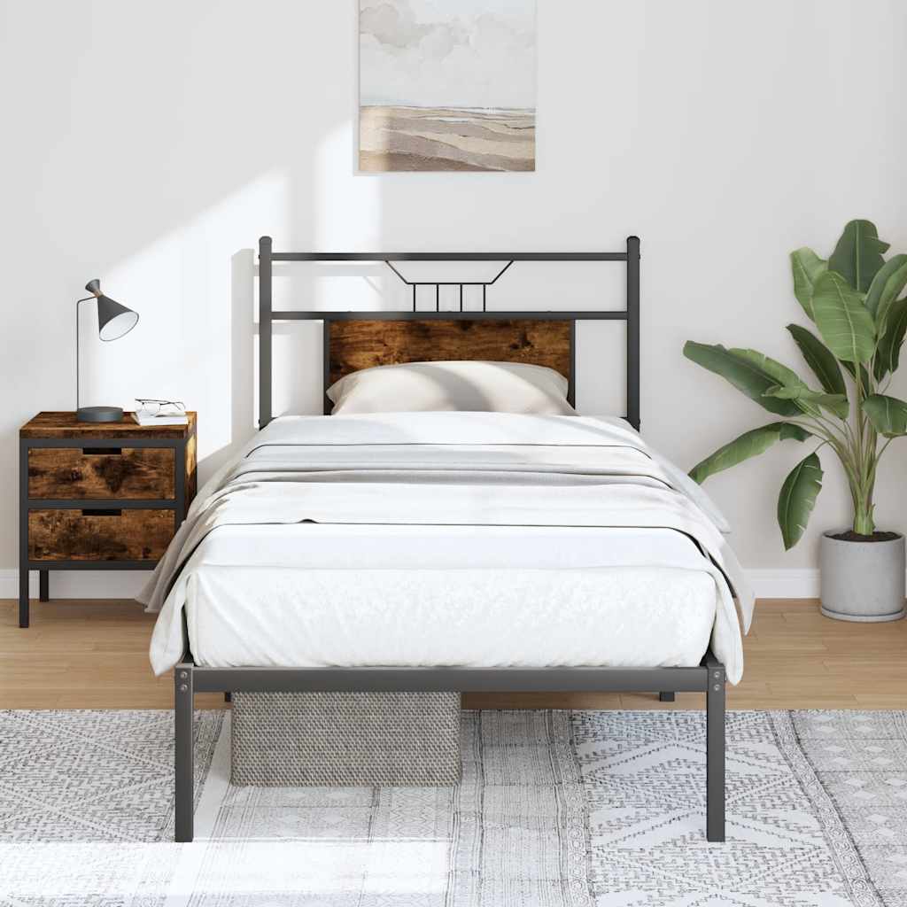 vidaXL Bed Frame without Mattress Engineered Wood Smoked Oak with Headboard