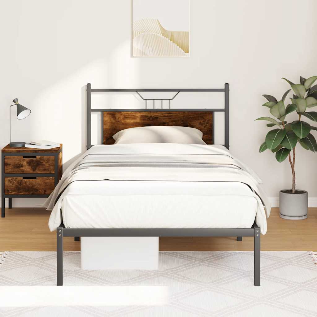 vidaXL Bed Frame without Mattress Smoked Oak 100x190 cm Engineered Wood 1
